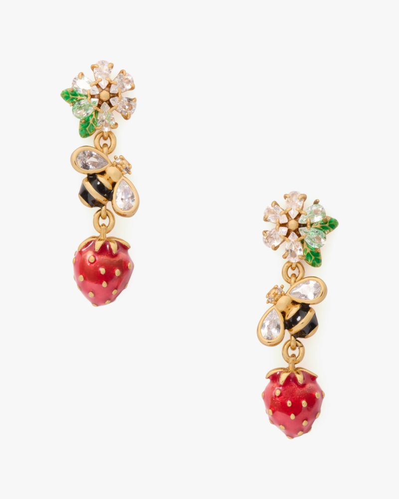 Kate Spade,Strawberry Fields Statement Earrings,Dangle Earring,Enamel,Floral Embellishment,Novelty Embellishment,Rhineston...,Multi Color