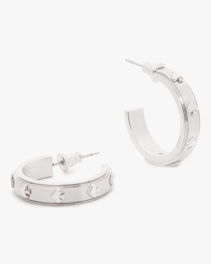 Kate Spade,Spot The Spade Metal Hoops,Silver