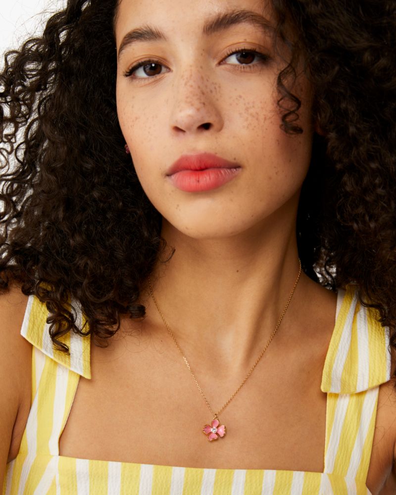 Kate Spade,Freshly Picked Mini Pendant,Single Strand,Enamel,Floral Embellishment,Rhinestones,Gold Plated,Casual,