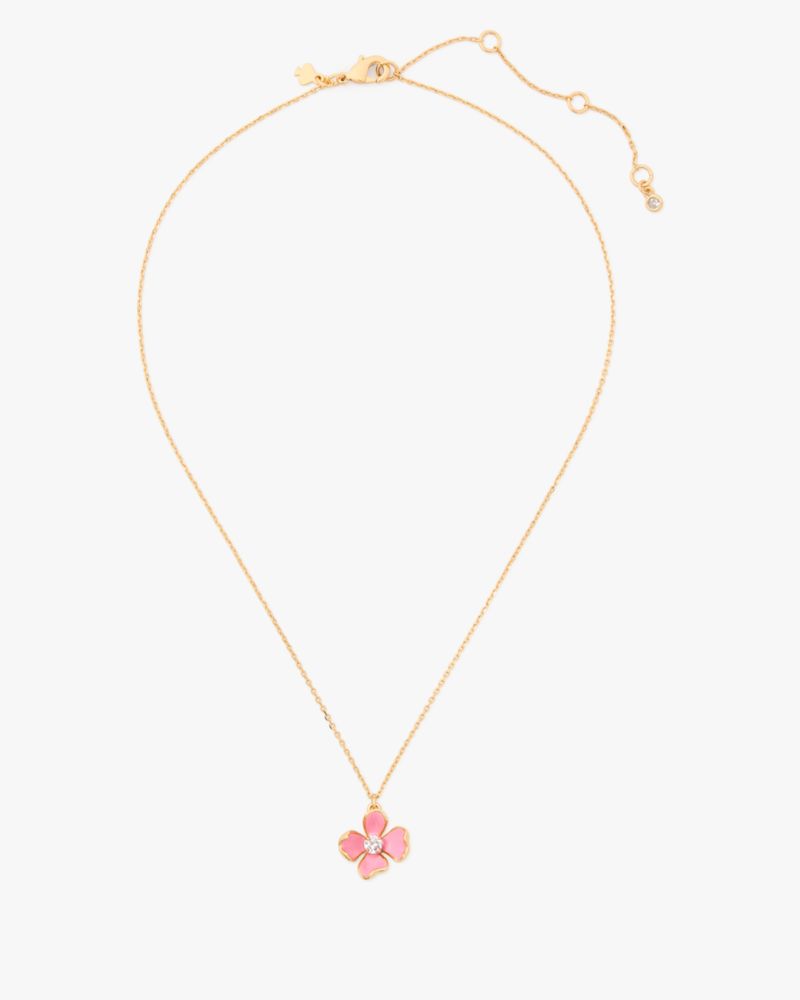 Kate Spade,Freshly Picked Mini Pendant,Single Strand,Enamel,Floral Embellishment,Rhinestones,Gold Plated,Casual,