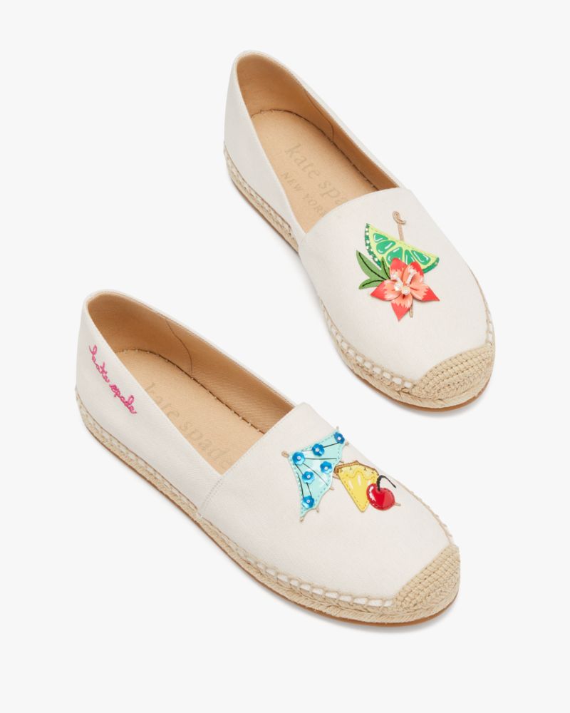 Kate Spade,Tiki Time Espadrilles,Canvas,Lining Leather,Twill,Cotton,Espadrilles,Flats,Applique,Casual,