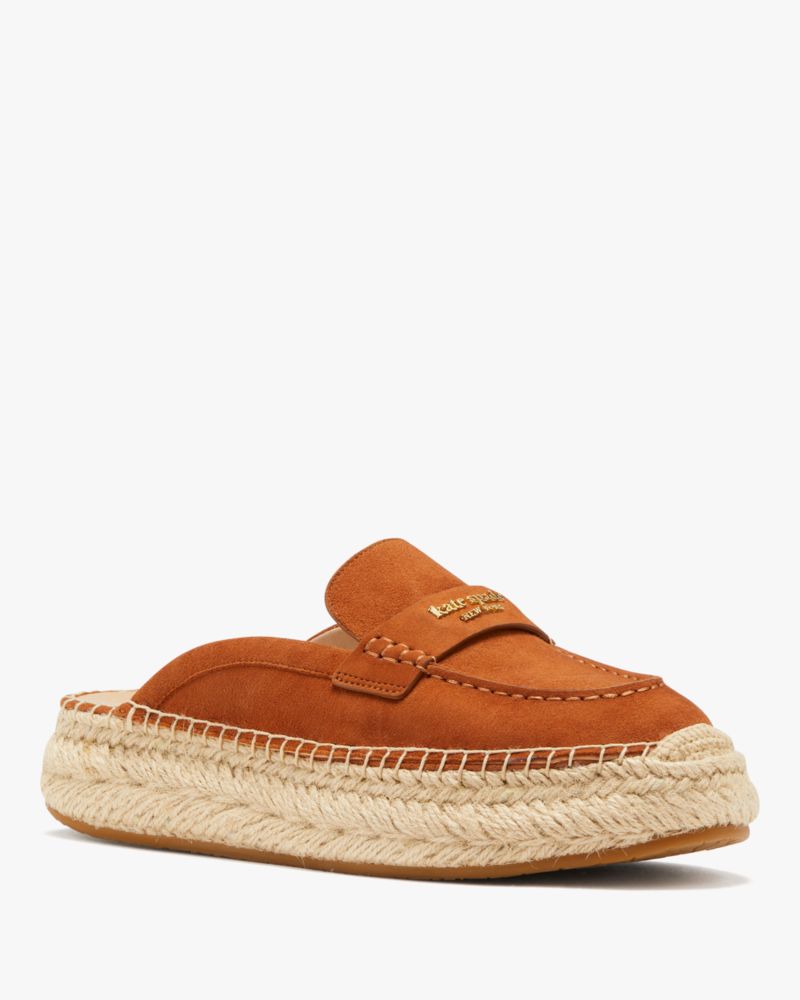 Kate Spade,Eastwell Mules,Lining Leather,Suede,Loafer,Mules,Espadrilles,Logo,Penny Loafer,Casual,Brown