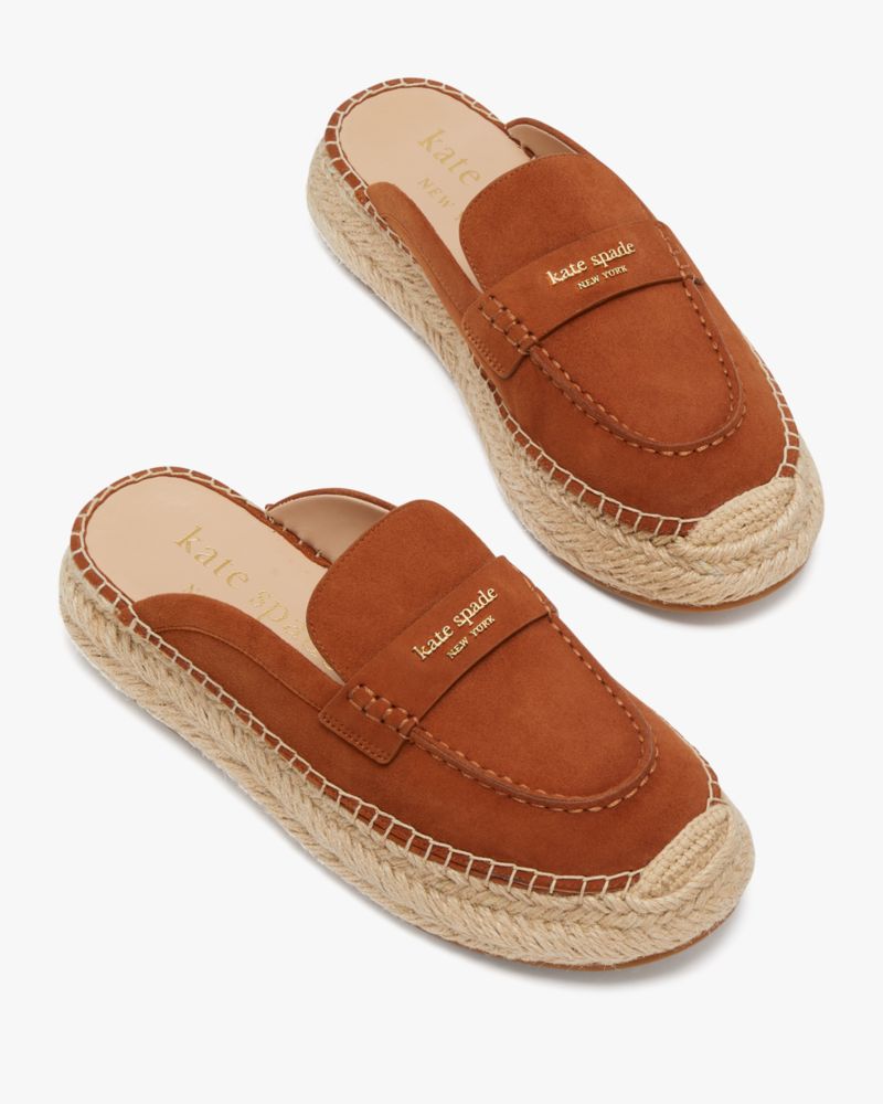 Kate Spade,Eastwell Mules,Lining Leather,Suede,Loafer,Mules,Espadrilles,Logo,Penny Loafer,Casual,Brown
