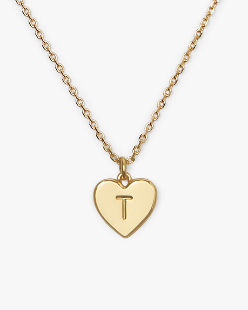 Kate Spade,Initial Here T Pendant,Single Strand,Engraved Detail,Heart Embellishment,Initials Embellishment,Gold Plated,Gol...,