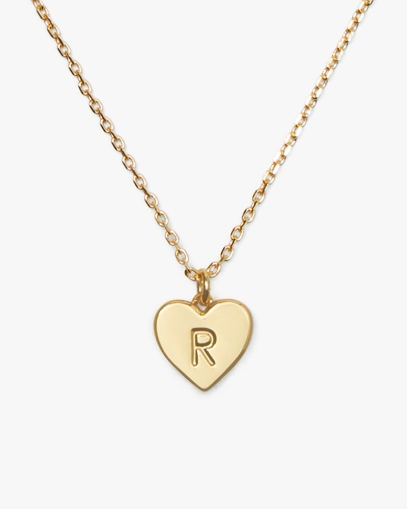 Kate Spade,Initial Here R Pendant,Single Strand,Cubic Zirconia,Engraved Detail,Heart Embellishment,Initials Embellishment,...,