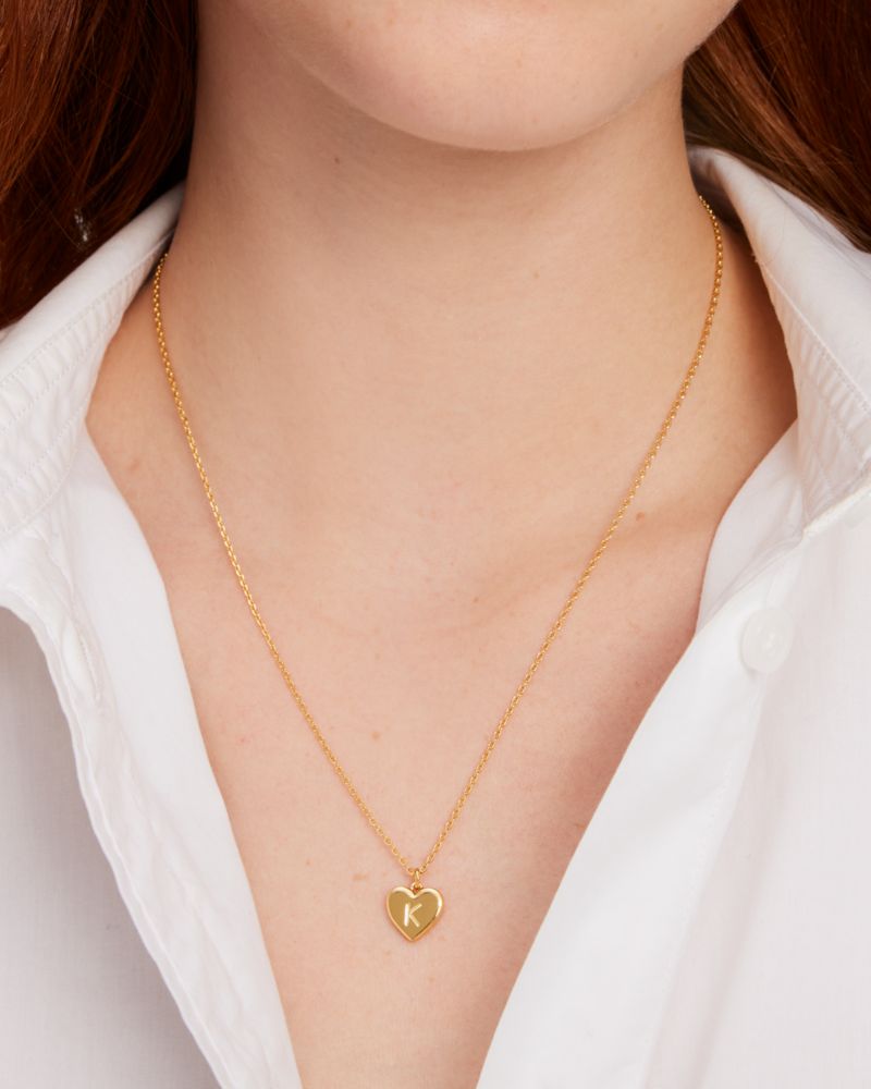 Kate Spade,Initial Here K Pendant,Single Strand,Cubic Zirconia,Engraved Detail,Heart Embellishment,Initials Embellishment,...,