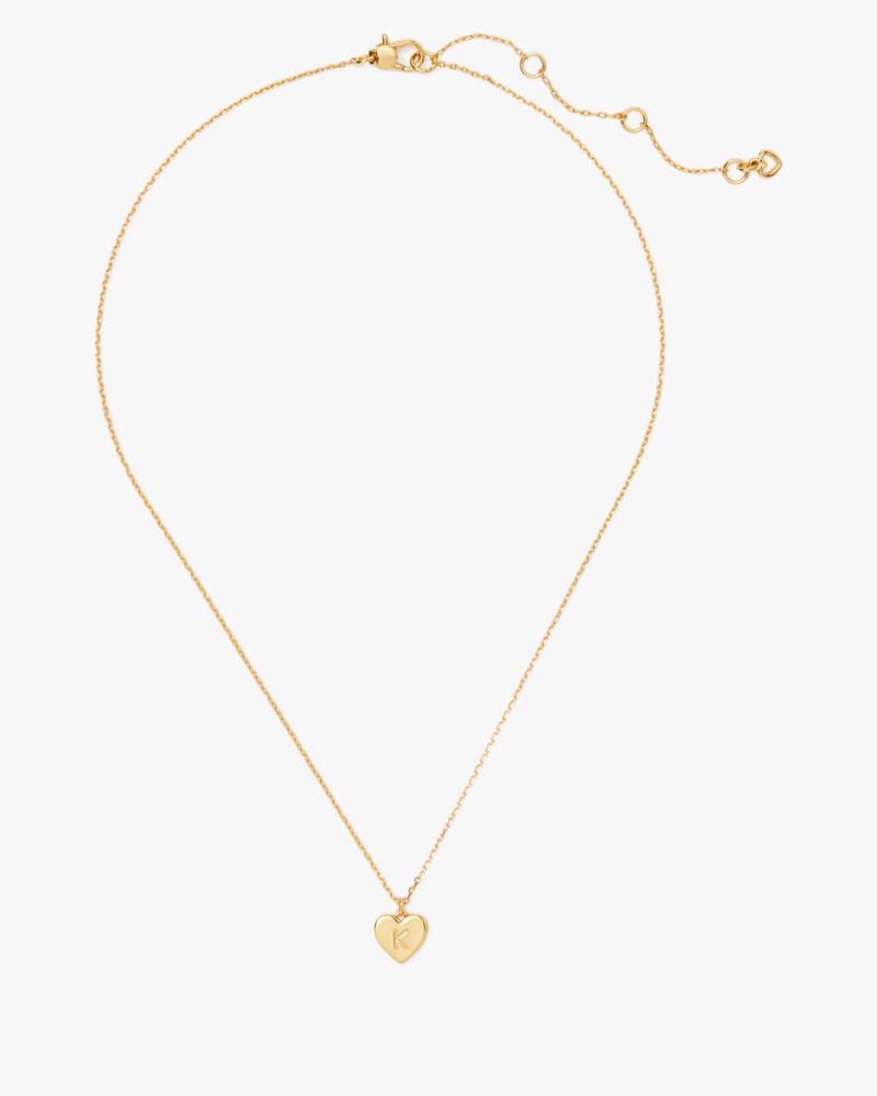 Kate Spade,Initial Here K Pendant,Single Strand,Cubic Zirconia,Engraved Detail,Heart Embellishment,Initials Embellishment,...,