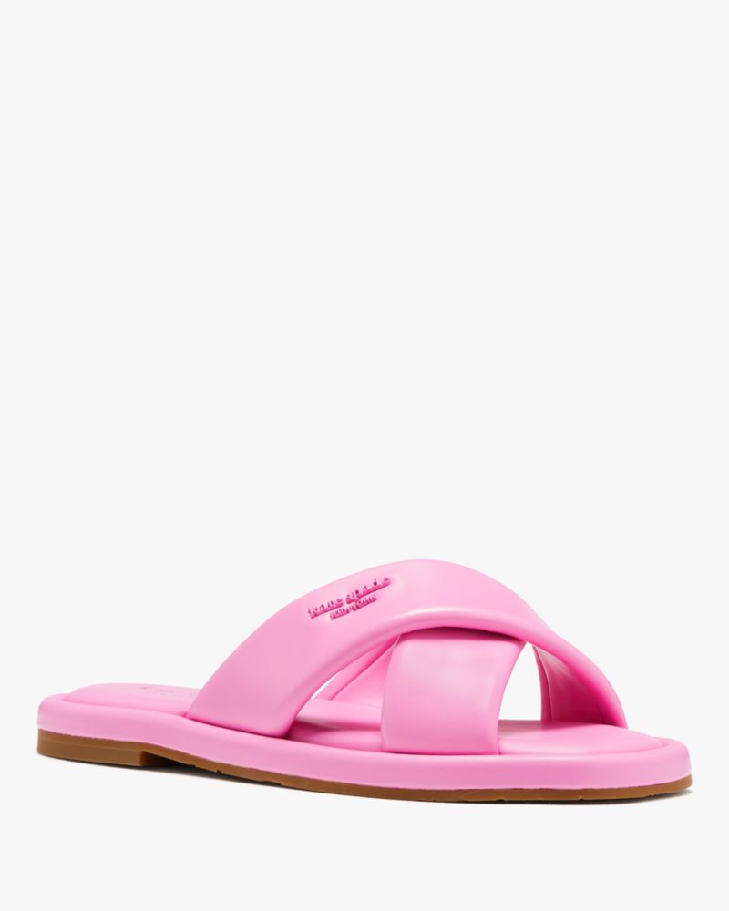 Kate Spade,Rio Slide Sandals,Faux Leather,Slides,Logo,Metal,Casual,