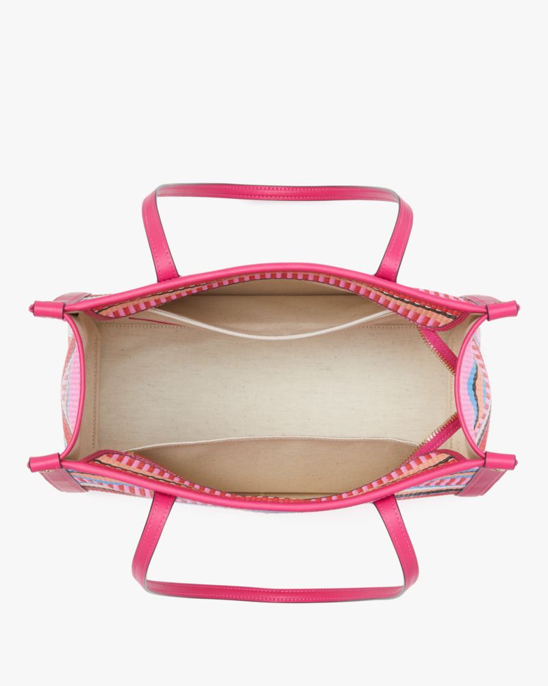 Kate Spade,Market Striped Woven Straw Medium Tote,Leather,Tote,Straw,Logo,Metal,Piping,Studded,Casual,Multi Color