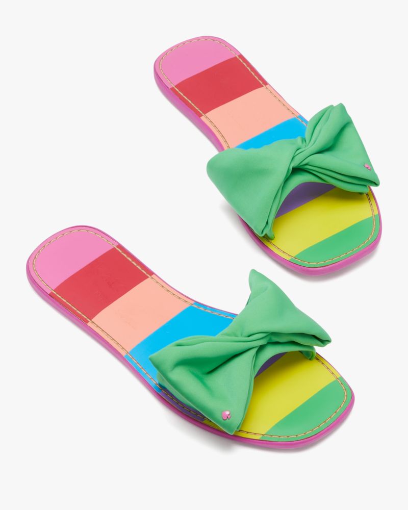 Kate Spade,Bikini Slide Sandals,Neoprene,Lining Neoprene,Slides,Bow,Casual,Green