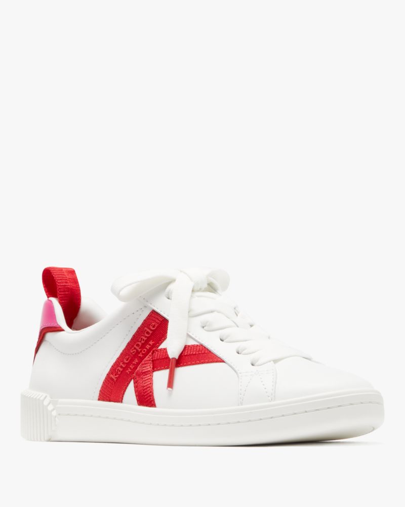 Kate Spade,K As In Kate Court Sneaker,Casual,Fabric,Mixed Media,Color Block,Pull Tab,Casual,White