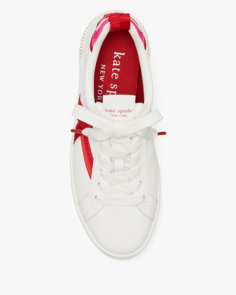 Kate Spade,K As In Kate Court Sneaker,Casual,Fabric,Mixed Media,Color Block,Pull Tab,Casual,White