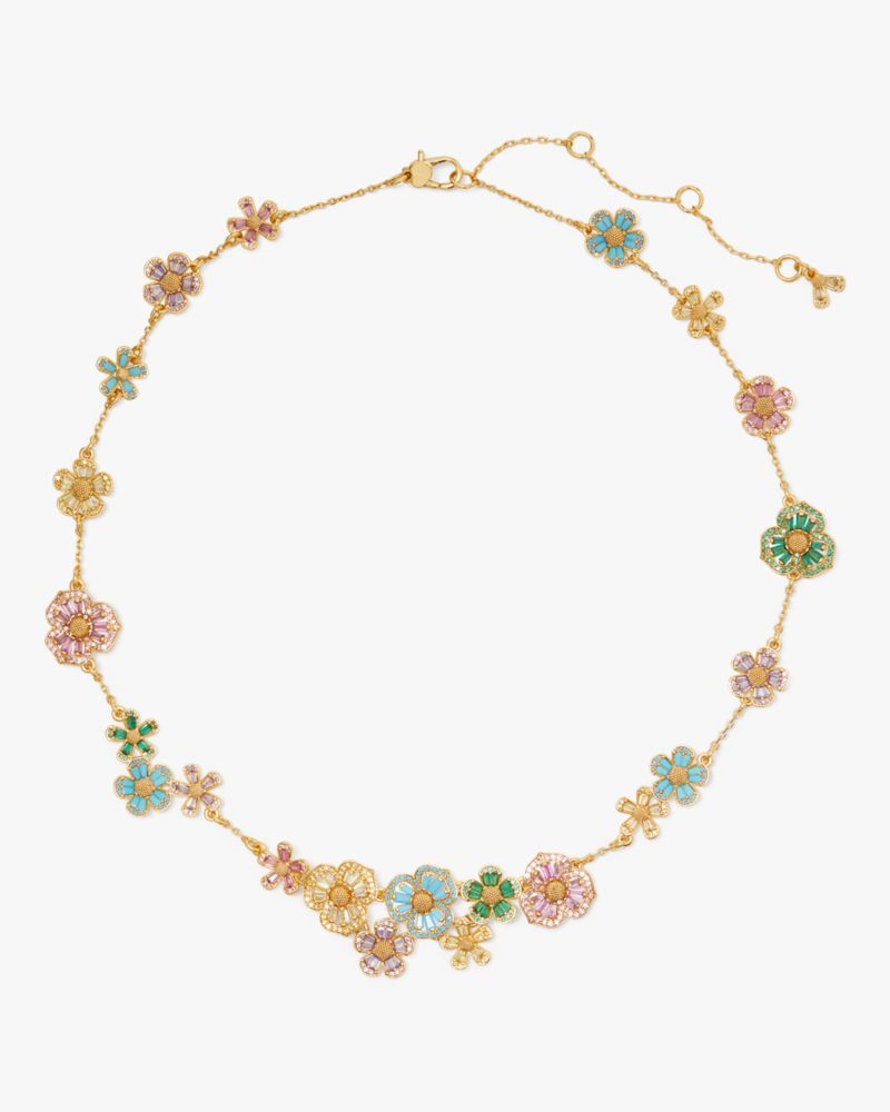 Kate Spade,Fleurette Statement Necklace,Single Strand,Cubic Zirconia,Floral Embellishment,Gem Embellishment,Pave Embellish...,