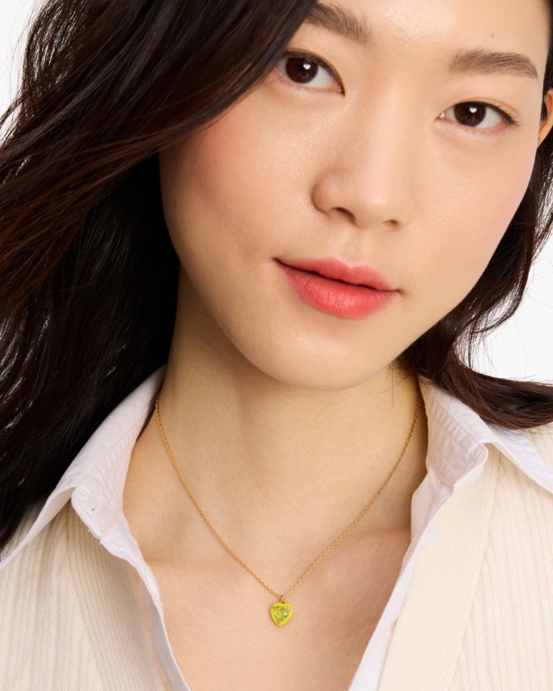 Kate Spade,Sweetheart Mini Pendant,Single Strand,Enamel,Gem Embellishment,Gold Plated,Day Party,Yellow