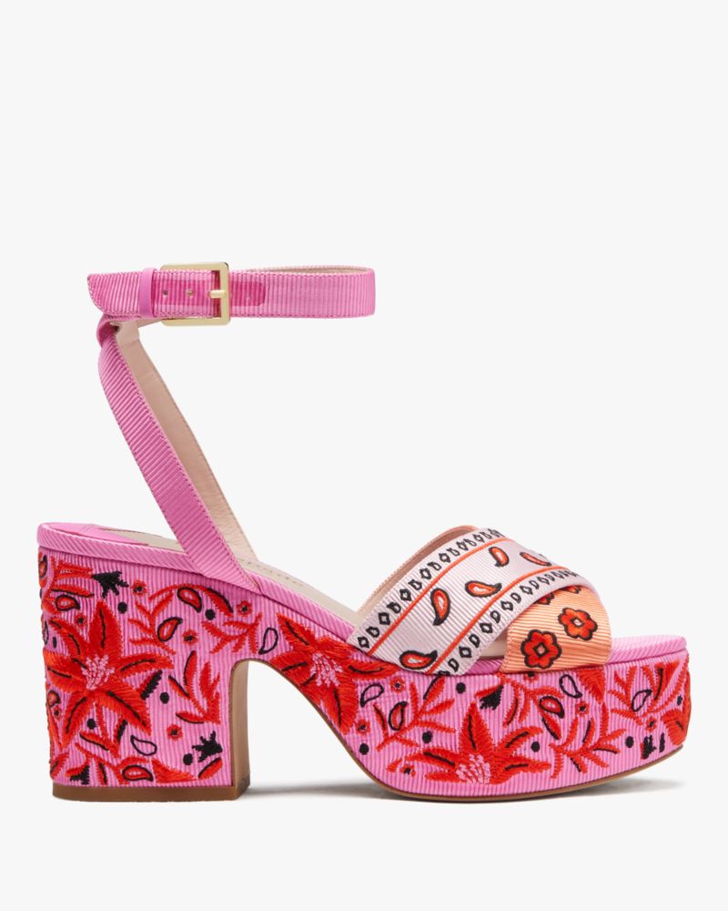 Kate Spade,Rio Bandana Patchwork Platform Sandals,Persimmon