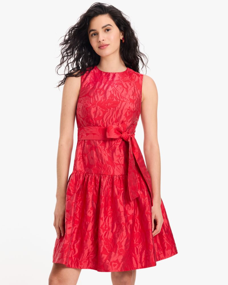 Kate Spade,Tropical Foliage Dress,Polyester,Polyamide,Viscose,A-Line,Ruched,Tie Belt,Day Party,