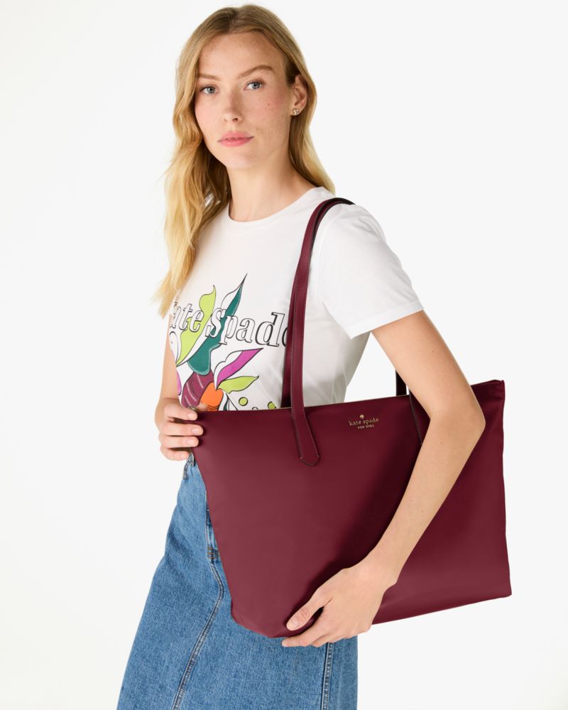 Kate Spade,Kitt Nylon Extra Large Tote,Maroon