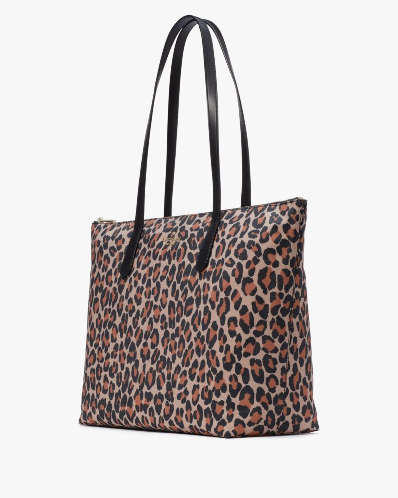 Kate Spade,Kitt Nylon Leopard Extra Large Tote,Brown Multi