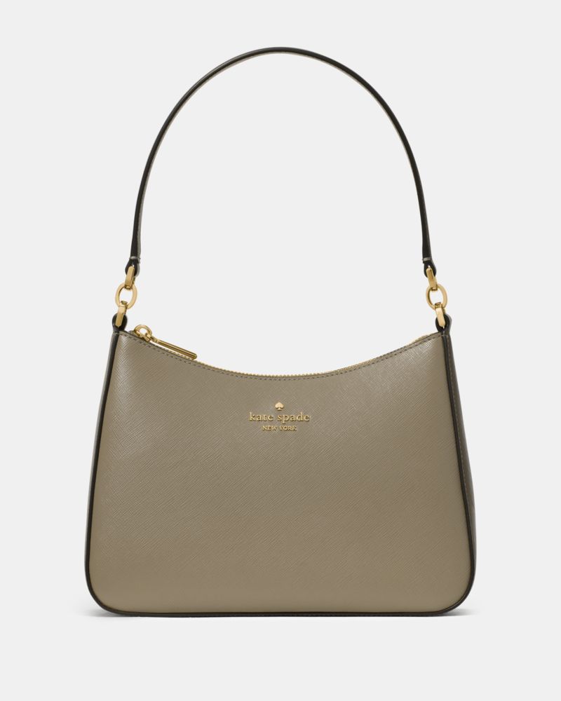 Kate Spade,Margot Convertible Shoulder Bag,Leather,Shoulder Bag,Metal Material,Logo,Metal,Adjustable,Gold Metal,Casual,Gray