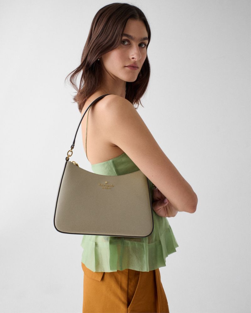 Kate Spade,Margot Convertible Shoulder Bag,Leather,Shoulder Bag,Metal Material,Logo,Metal,Adjustable,Gold Metal,Casual,Gray