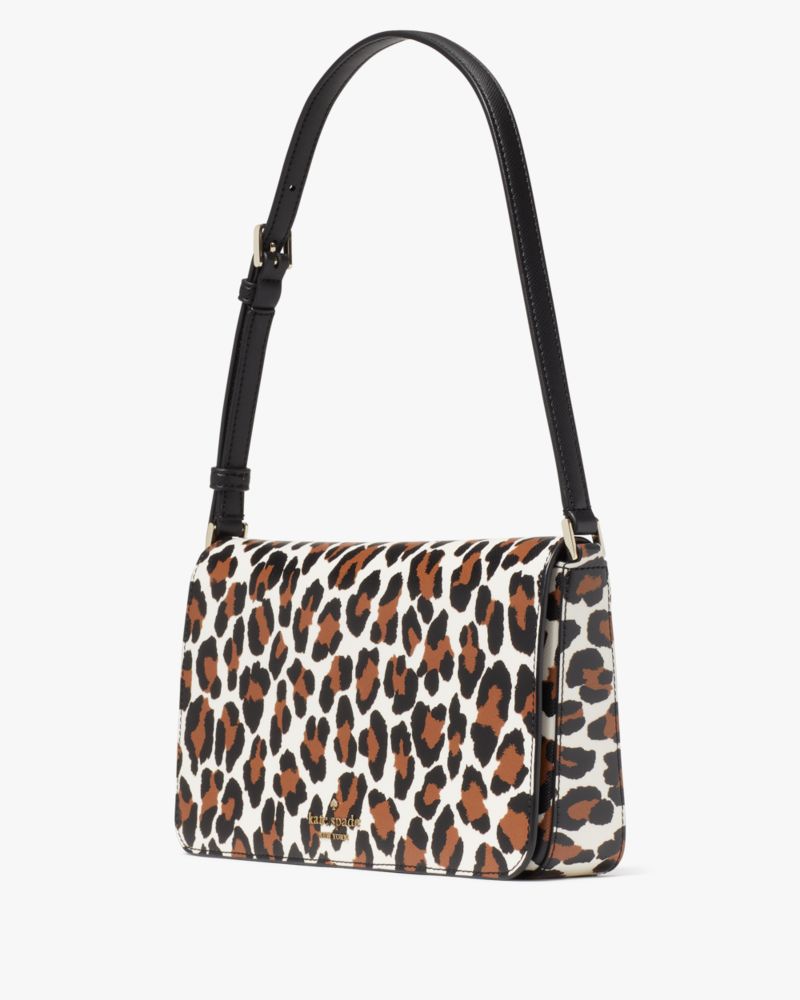 Kate Spade,Staci Spotted Animal Printed Flap Shoulder Bag,Cream Multi