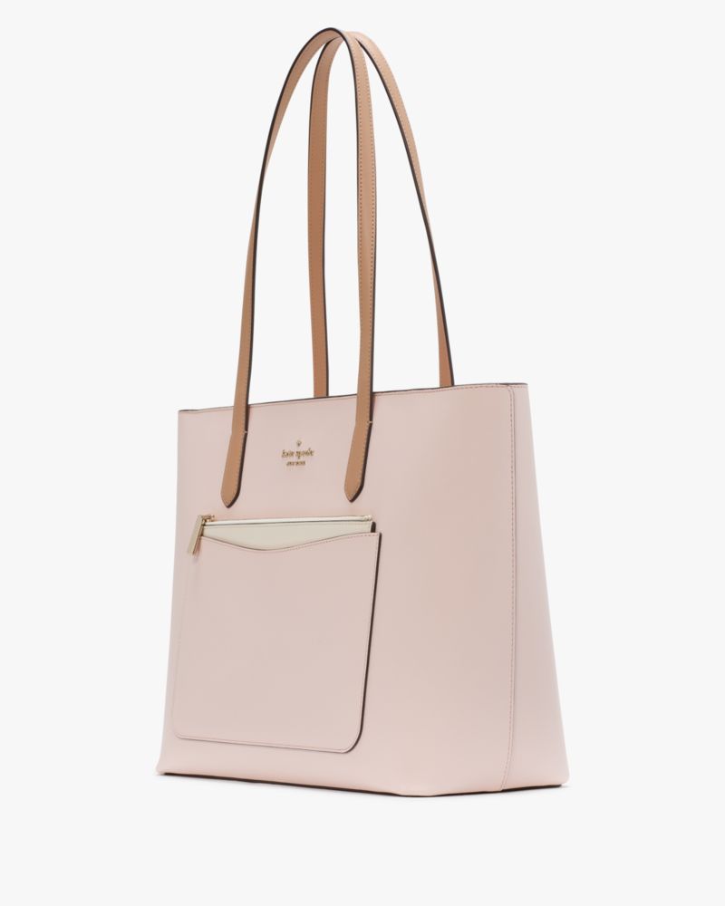 Kate Spade,Staci Colorblock Leather Large Tote Set,Pouch,Tote,Logo,Metal,Color Block,Casual,Cream