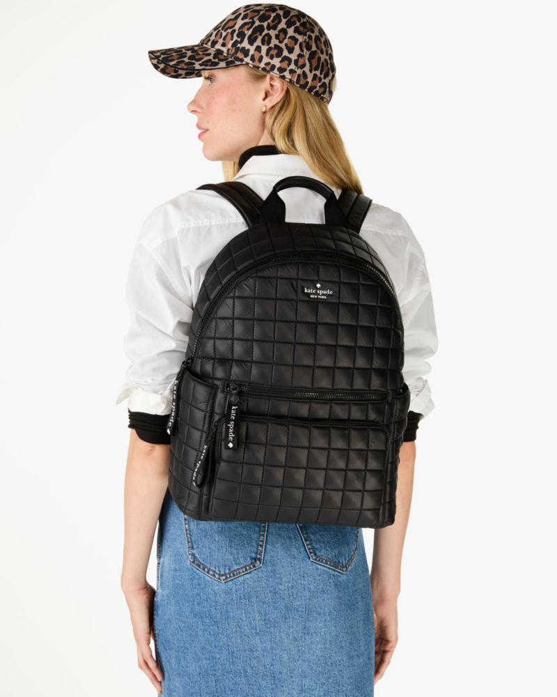 Kate Spade,Camden Quilted Large Backpack,Lining Nylon,Backpack,Metal Material,Logo,Activewear,Casual,Black