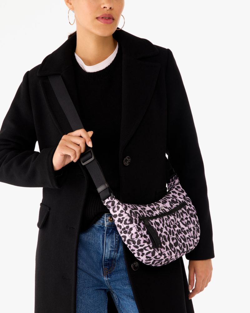 Kate Spade,Camden Quilted Large Leopard Sling Bag,Lining Nylon,Shoulder Bag,Metal Material,Logo,Metal,Casual,
