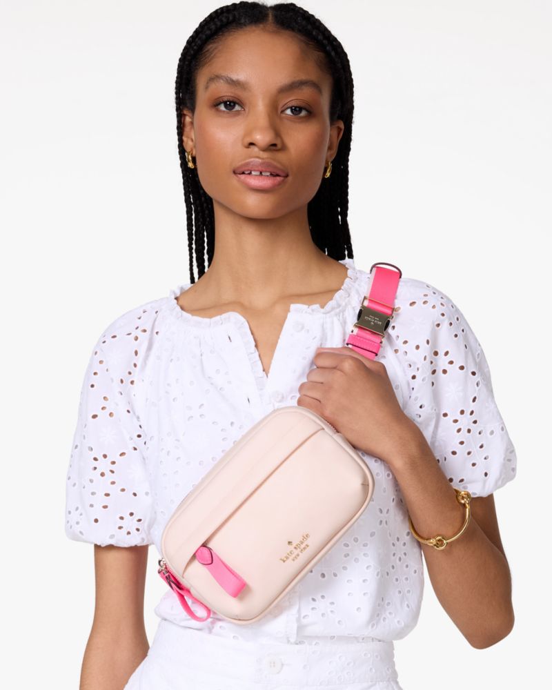 Kate Spade,Chelsea Nylon Belt Bag,Lining Polyester,Belt Bag,PVC,Metal Material,Metal,Logo,Casual,Cream