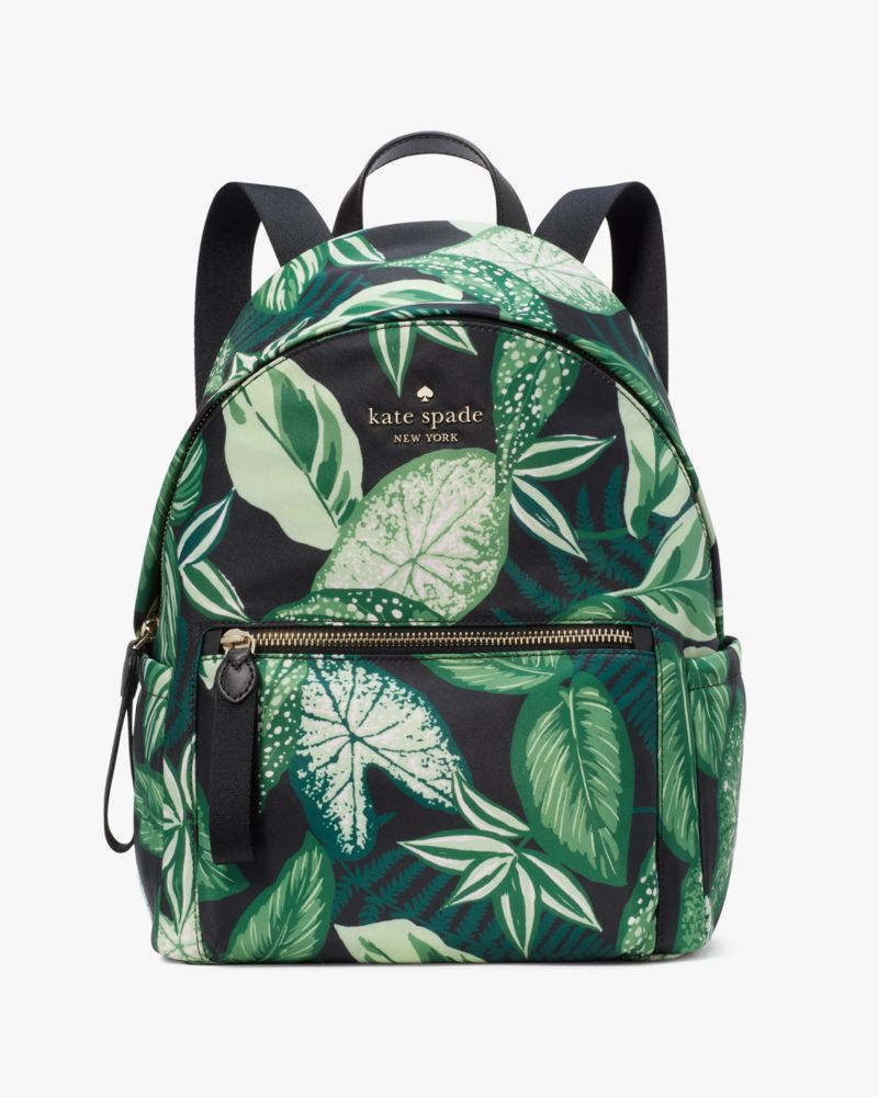 Kate Spade,Chelsea Fern Foliage Medium Backpack,Lining Polyester,Backpack,Metal Material,PVC,Logo,Activewear,Casual,Multi Color