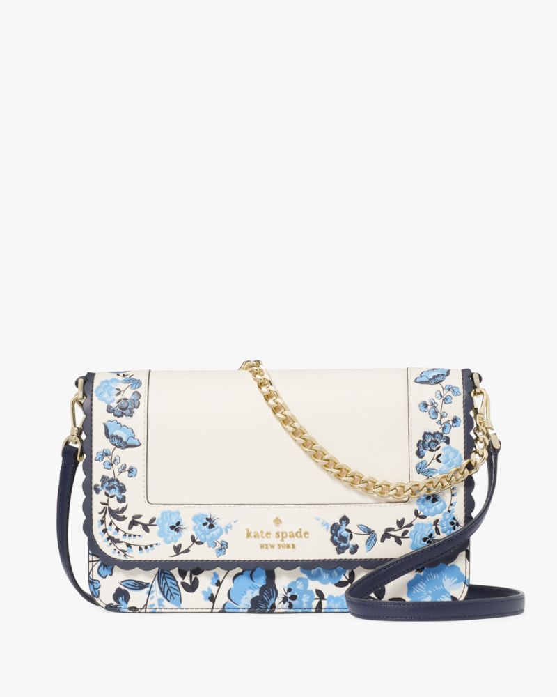 Kate Spade,Madison Peacock Floral Printed Willow Flap Convertible Crossbody,Blue Multi