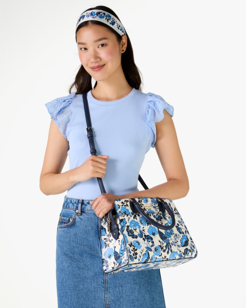 Kate Spade,Madison Peacock Floral Printed Medium Satchel,Blue Multicolor