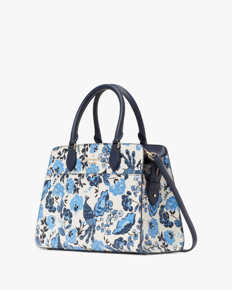 Kate Spade,Madison Peacock Floral Printed Medium Satchel,Blue Multicolor