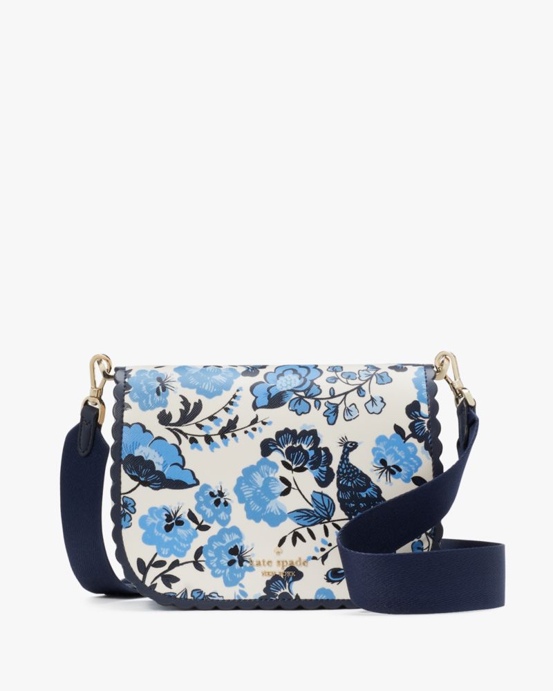 Kate Spade,Madison Peacock Floral Printed Saddle Bag,Blue Multicolor