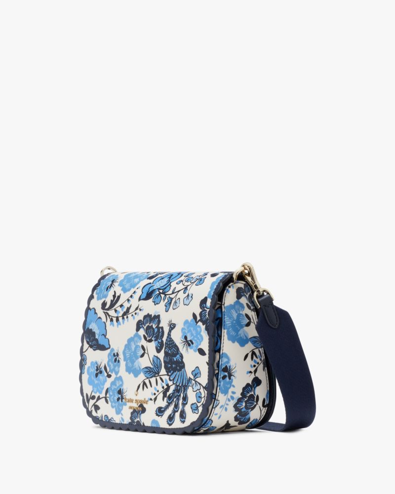 Kate Spade,Madison Peacock Floral Printed Saddle Bag,Blue Multicolor