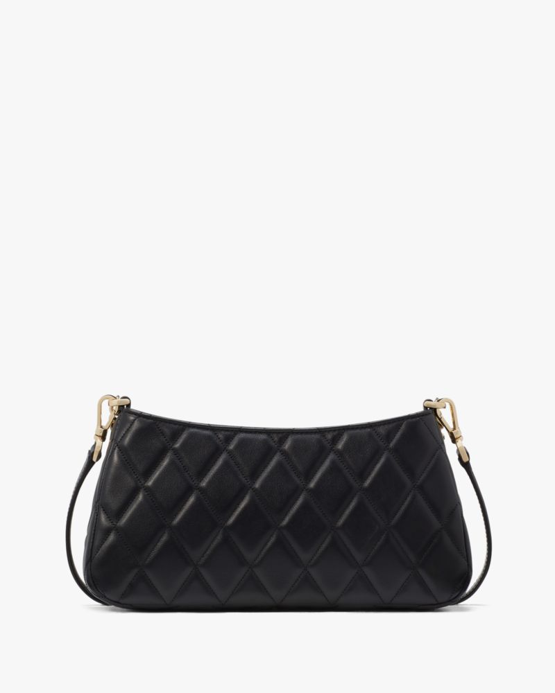 Kate Spade,Carey Small Convertible Crossbody,Lining Leather,Crossbody,Metal,Logo,Lined,Gold Metal,Day Party,Black