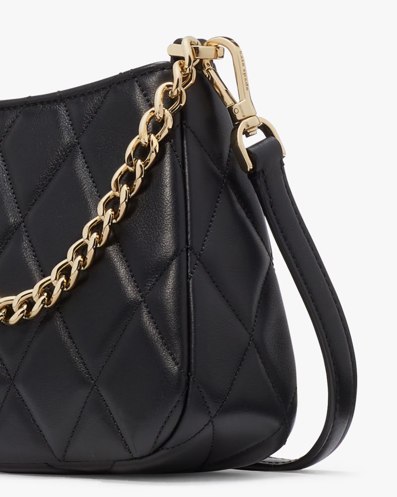 Kate Spade,Carey Small Convertible Crossbody,Lining Leather,Crossbody,Metal,Logo,Lined,Gold Metal,Day Party,Black