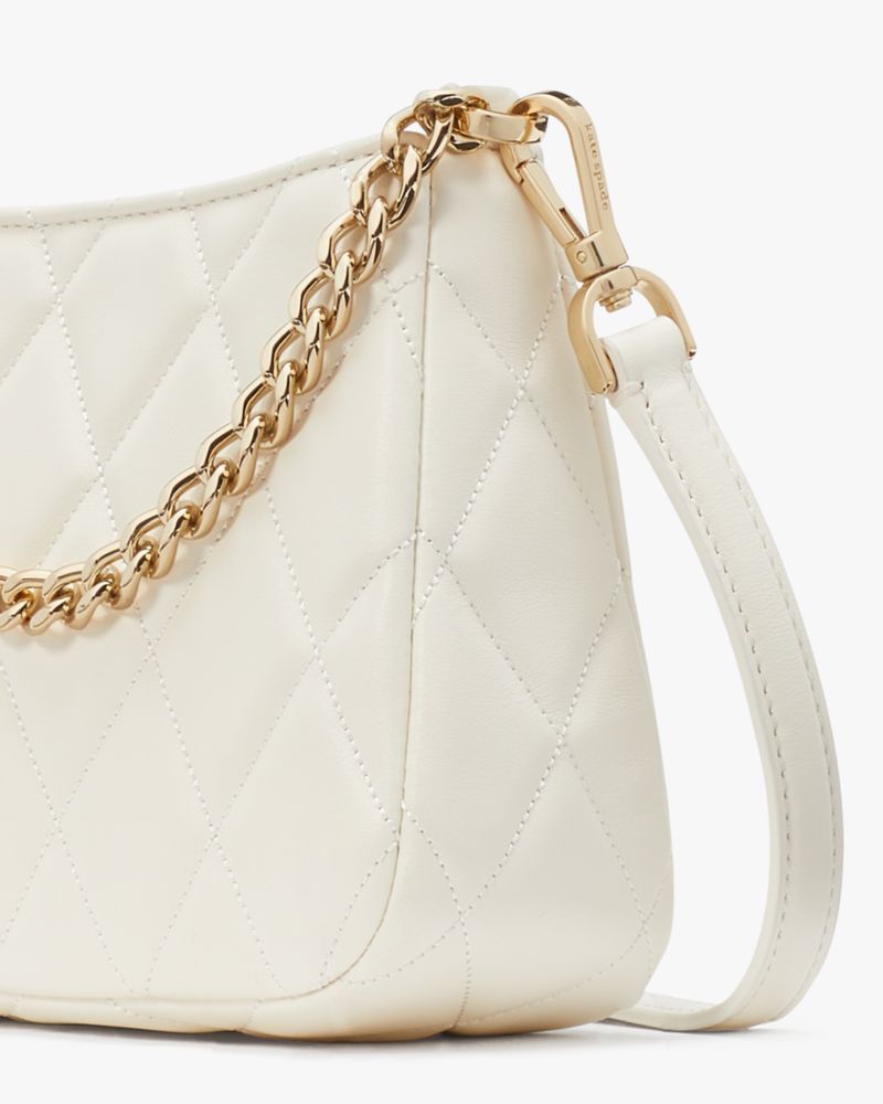 Kate Spade,Carey Small Convertible Crossbody,Lining Leather,Crossbody,Logo,Metal,Lined,Gold Metal,Day Party,White