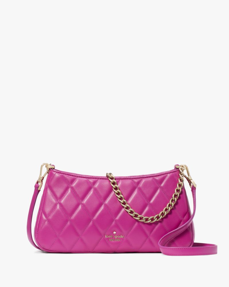 Kate Spade,Carey Small Convertible Crossbody,Lining Leather,Crossbody,Logo,Metal,Lined,Gold Metal,Day Party,Fuchsia