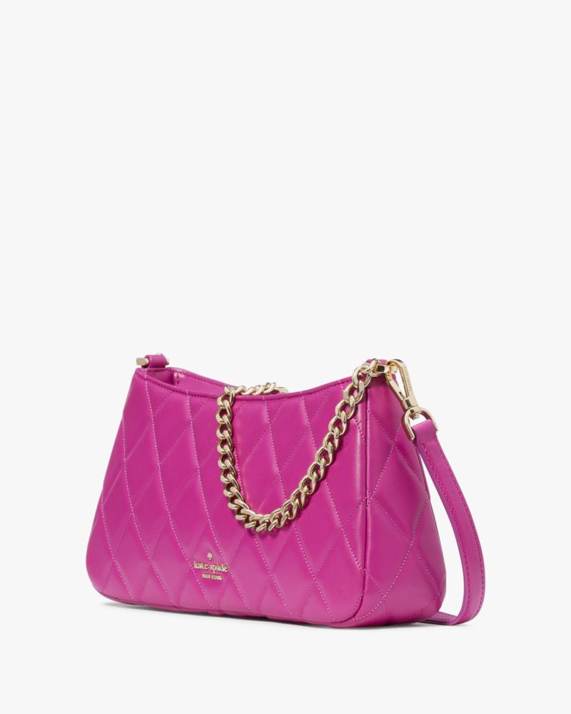 Kate Spade,Carey Small Convertible Crossbody,Lining Leather,Crossbody,Logo,Metal,Lined,Gold Metal,Day Party,Fuchsia