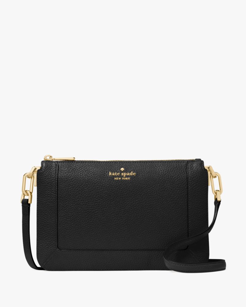 Kate Spade,Lena Double Compartment Crossbody,Crossbody,Metal Material,Logo,Metal,Casual,Black