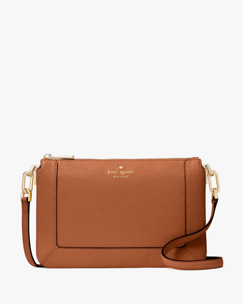 Kate Spade,Lena Double Compartment Crossbody,Crossbody,Metal Material,Logo,Metal,Casual,Brown