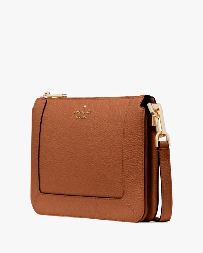 Kate Spade,Lena Double Compartment Crossbody,Crossbody,Metal Material,Logo,Metal,Casual,Brown