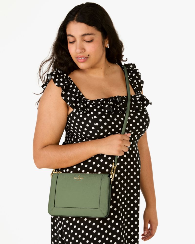 Kate Spade,Lena Double Compartment Crossbody,Crossbody,Metal Material,Logo,Metal,Casual,Olive
