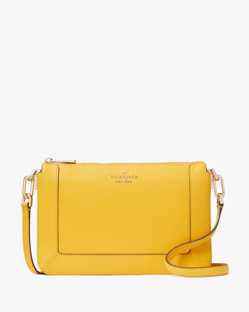 Kate Spade,Lena Double Compartment Crossbody,Crossbody,Metal Material,Logo,Metal,Casual,Mustard