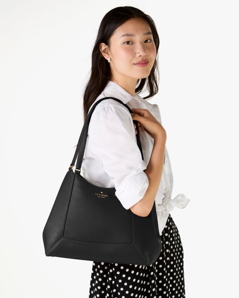 Kate Spade,Lena Triple Compartment Large Shoulder Bag,Shoulder Bag,Metal Material,Logo,Casual,Black