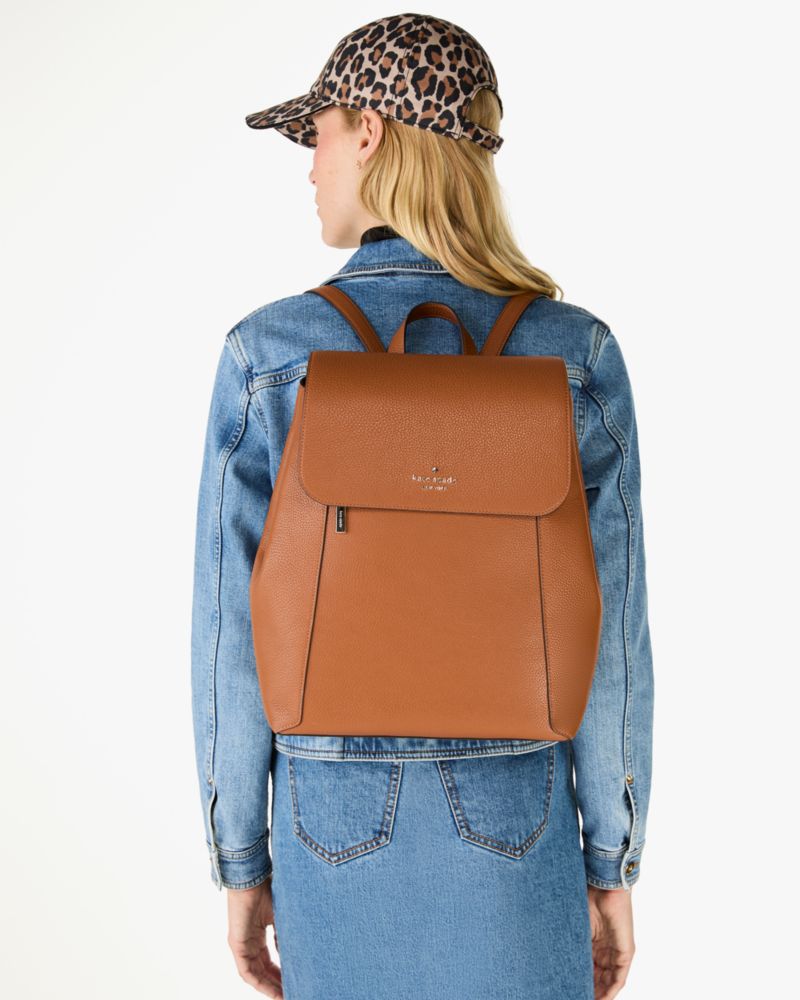 Kate Spade,Lena Large Flap Backpack,Brown