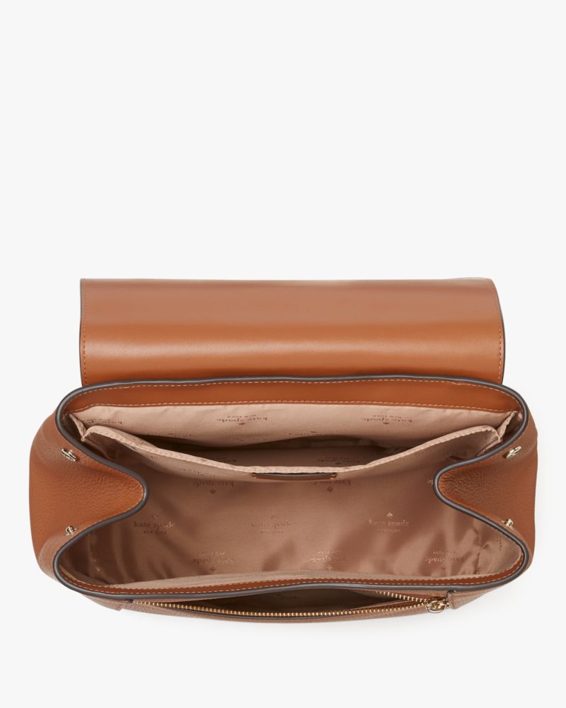 Kate Spade,Lena Large Flap Backpack,Backpack,Metal Material,Logo,Metal,Casual,Activewear,Brown
