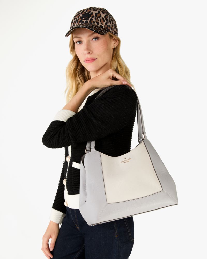 Kate Spade,Lena Colorblock Large Triple Compartment Shoulder Bag,Shoulder Bag,Metal Material,Color Block,Logo,Casual,White