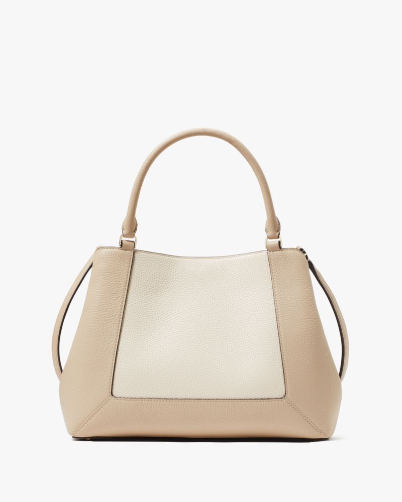 Kate Spade,Lena Colorblock Satchel,Shoulder Bag,Metal Material,Logo,Color Block,Casual,Cream